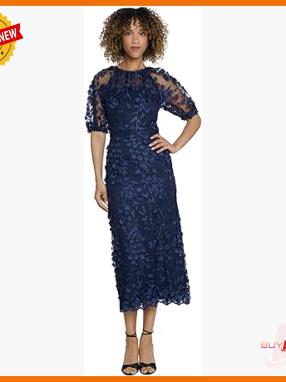 Elegant Illusion Neck Midi Dress with Elbow Sleeves for Cocktail Events